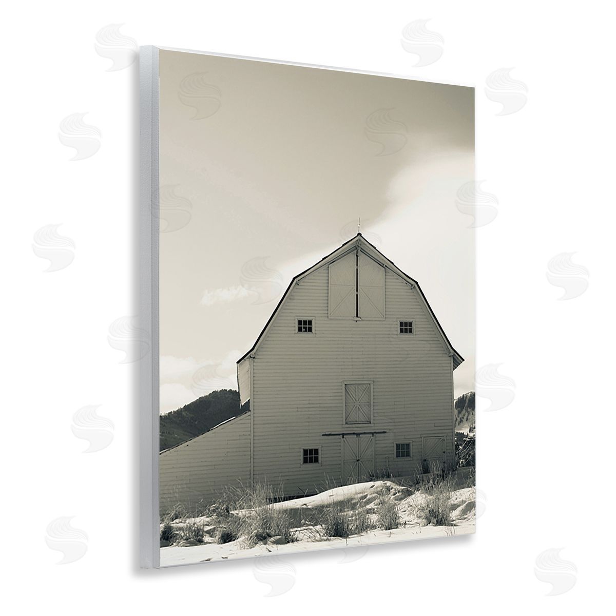 Ashley Singleton Monochromatic Winter Barn Wooden Wall Plaque Art Print