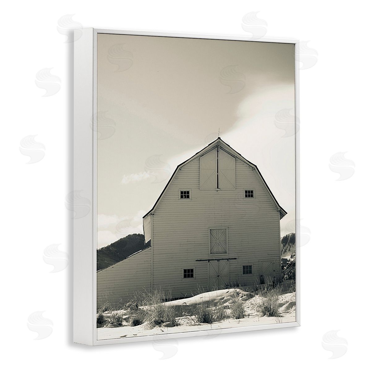 Ashley Singleton Monochromatic Winter Barn White Framed Giclee Wall Art Print
