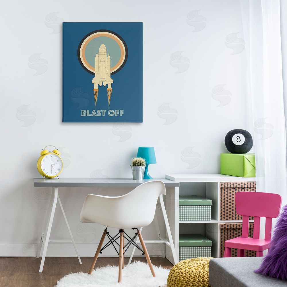 Ashley Singleton Blast Off Vintage Rocket Canvas Wall Art Print in Room