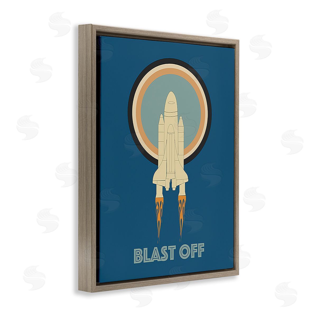 Ashley Singleton Blast Off Vintage Rocket Brown Floating Frame Canvas Wall Art Print