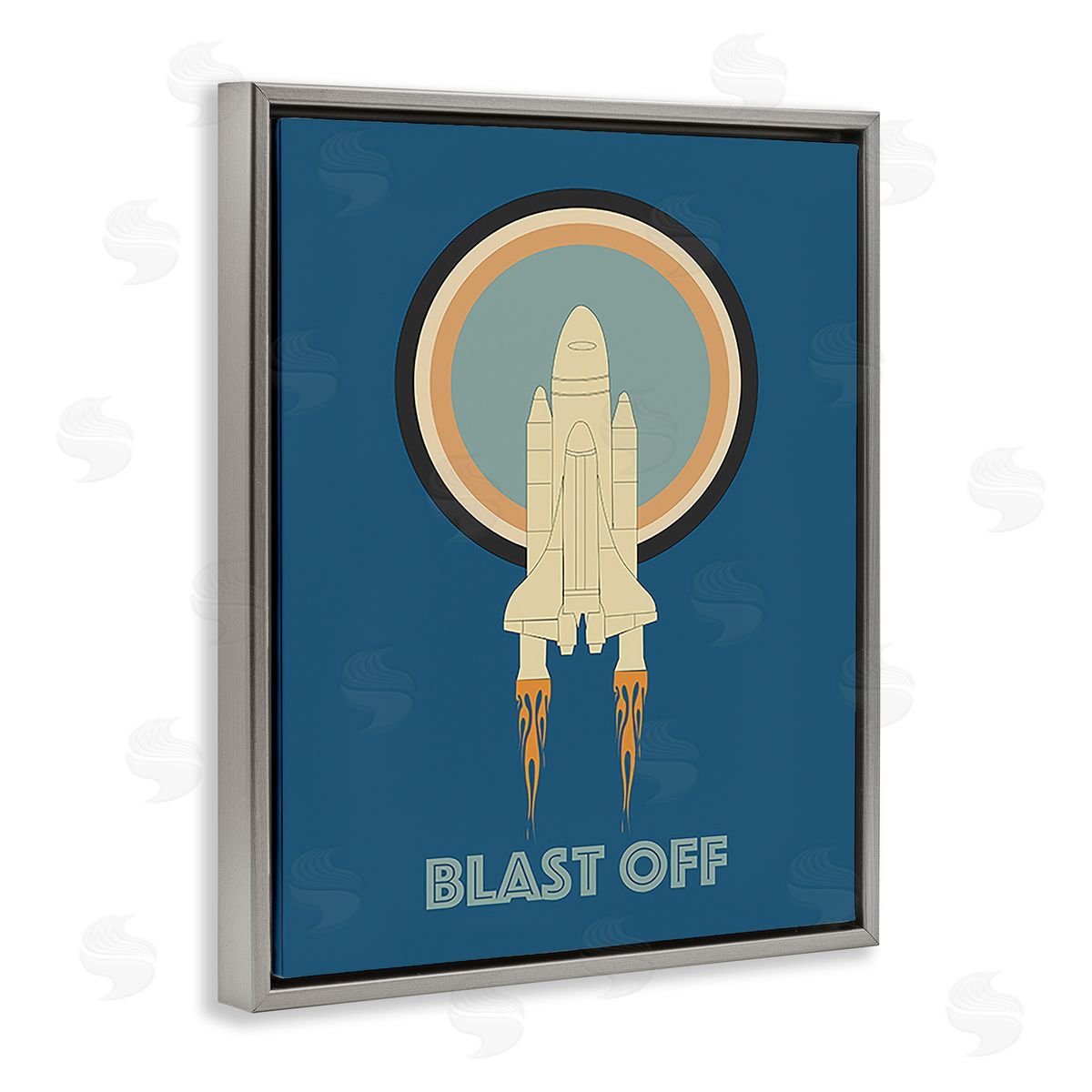 Ashley Singleton Blast Off Vintage Rocket Gray Floating Frame Canvas Wall Art Print