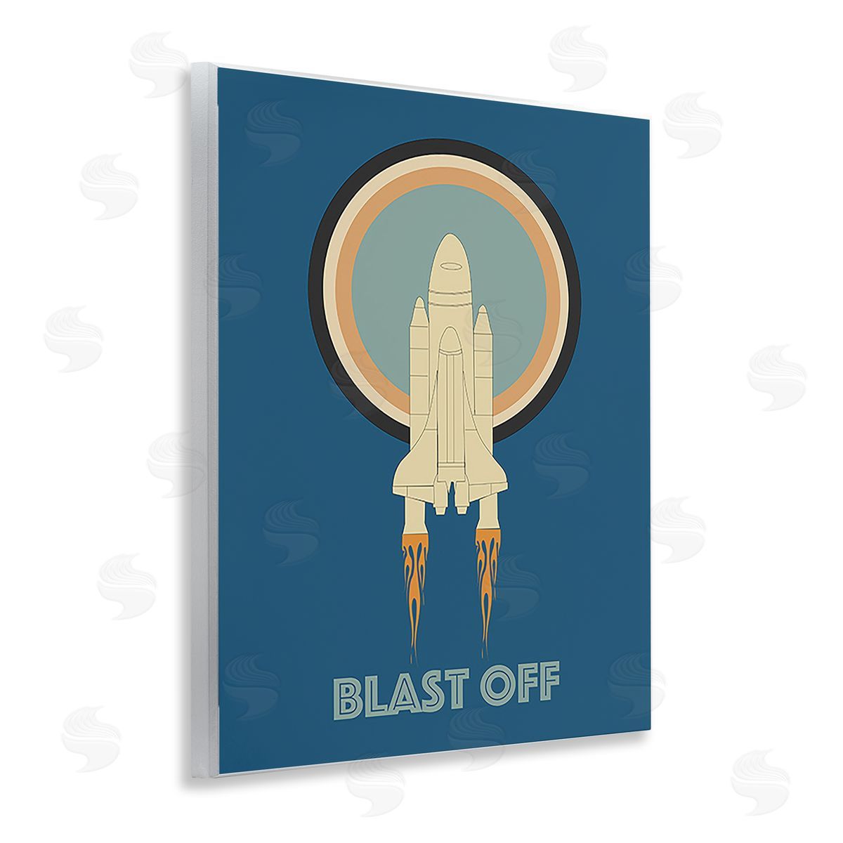 Ashley Singleton Blast Off Vintage Rocket Wooden Wall Plaque Art Print