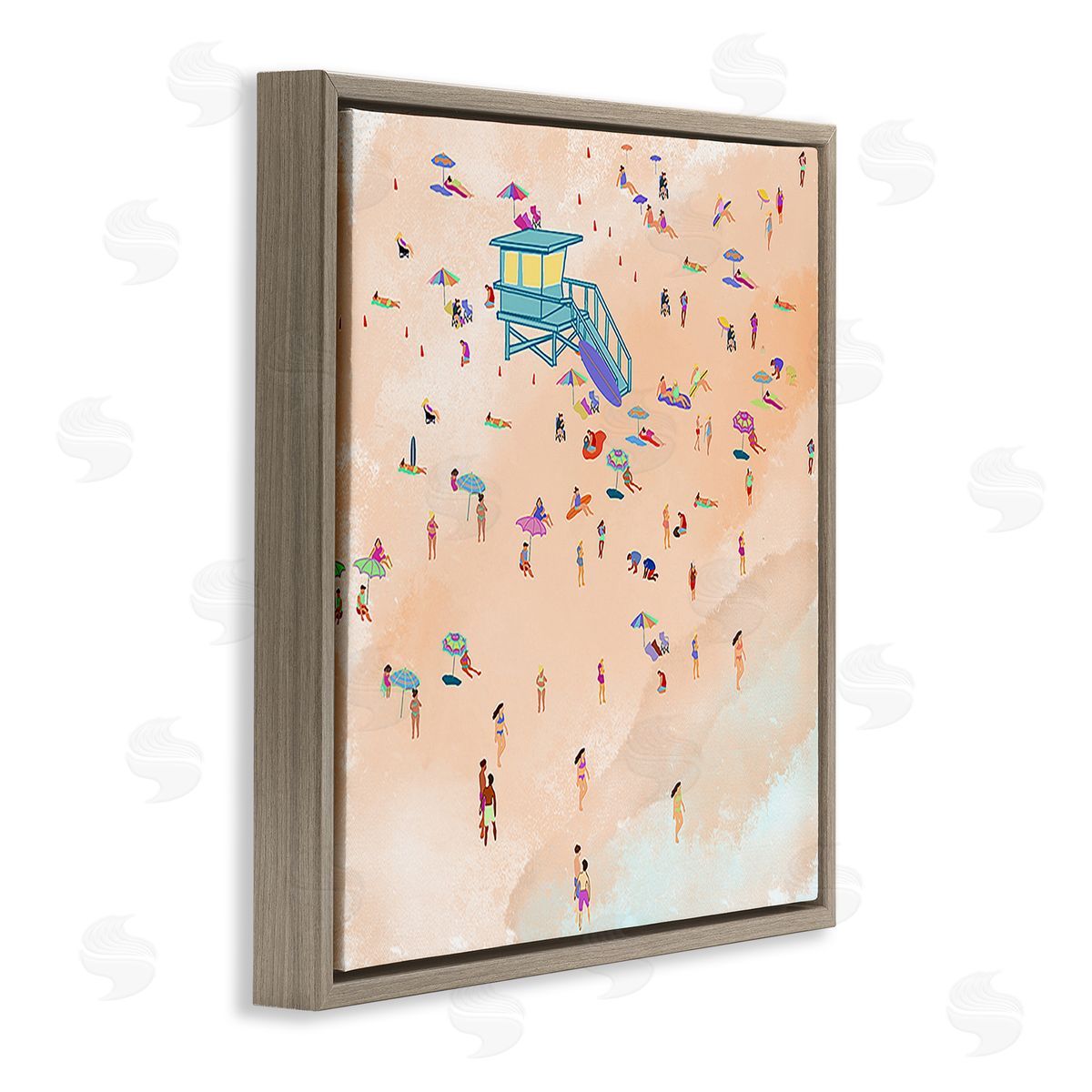Ashley Singleton Scatted Summer Beachgoers Brown Floating Frame Canvas Wall Art Print