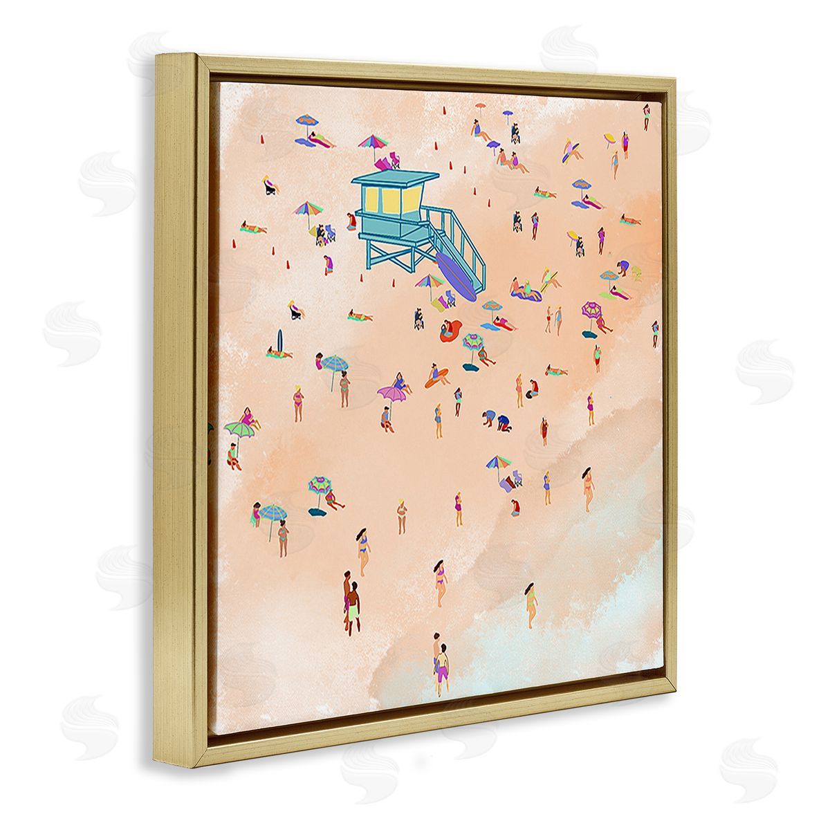 Ashley Singleton Scatted Summer Beachgoers Gold Floating Frame Canvas Wall Art Print