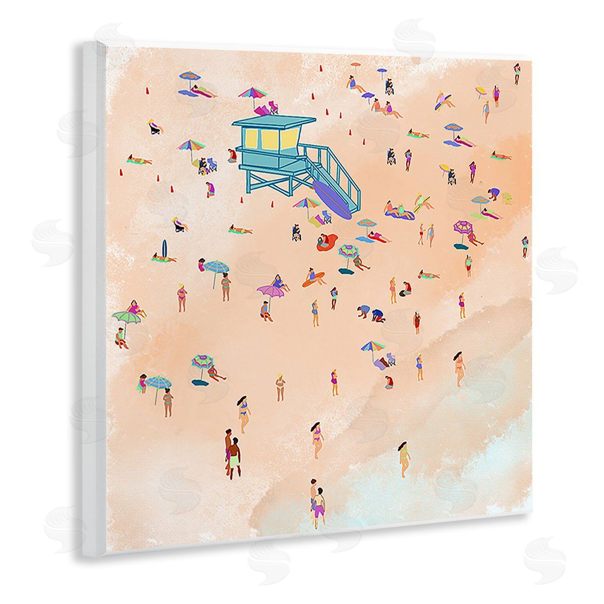Ashley Singleton Scatted Summer Beachgoers Wooden Wall Plaque Art Print
