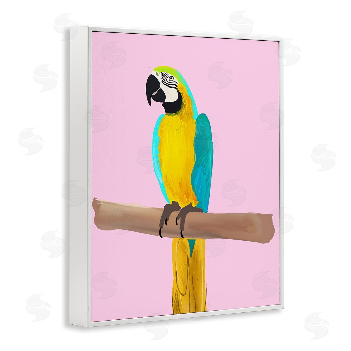 Ashley Singleton Bright Parrot on Pink White Framed Giclee Wall Art Print