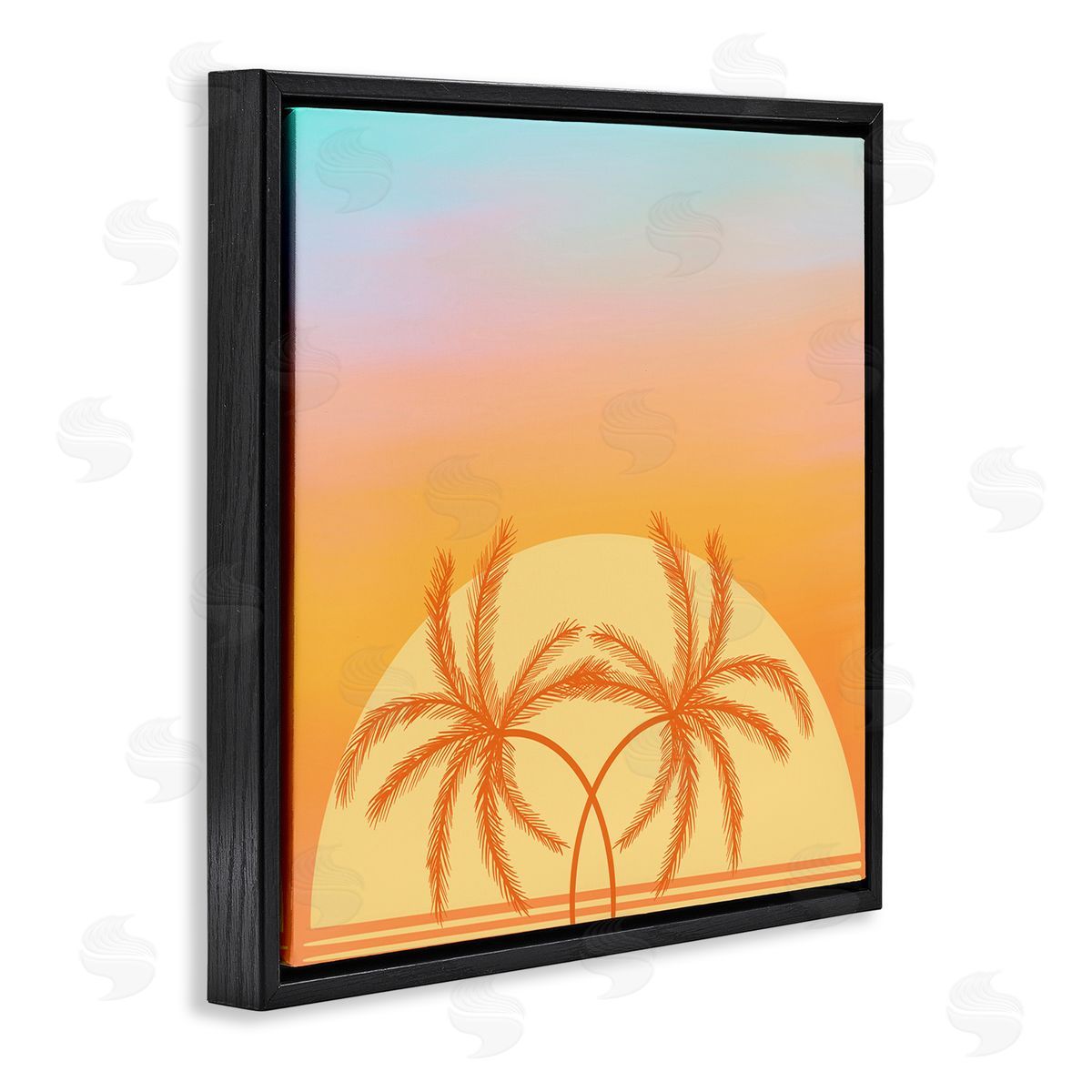 Ashley Singleton Retro Sunset Palm Trees Black Floating Frame Canvas Wall Art Print