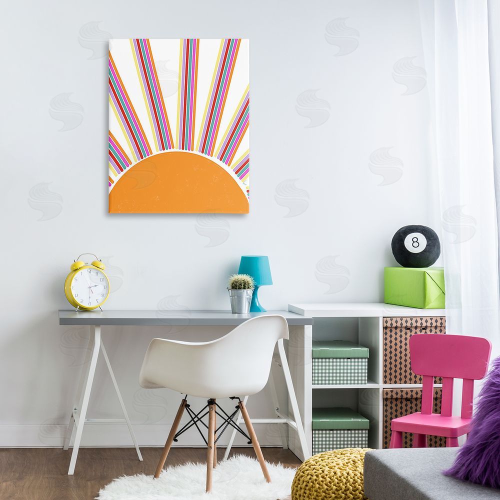 Ashley Singleton Retro Striped Sun Rays Canvas Wall Art Print in Room