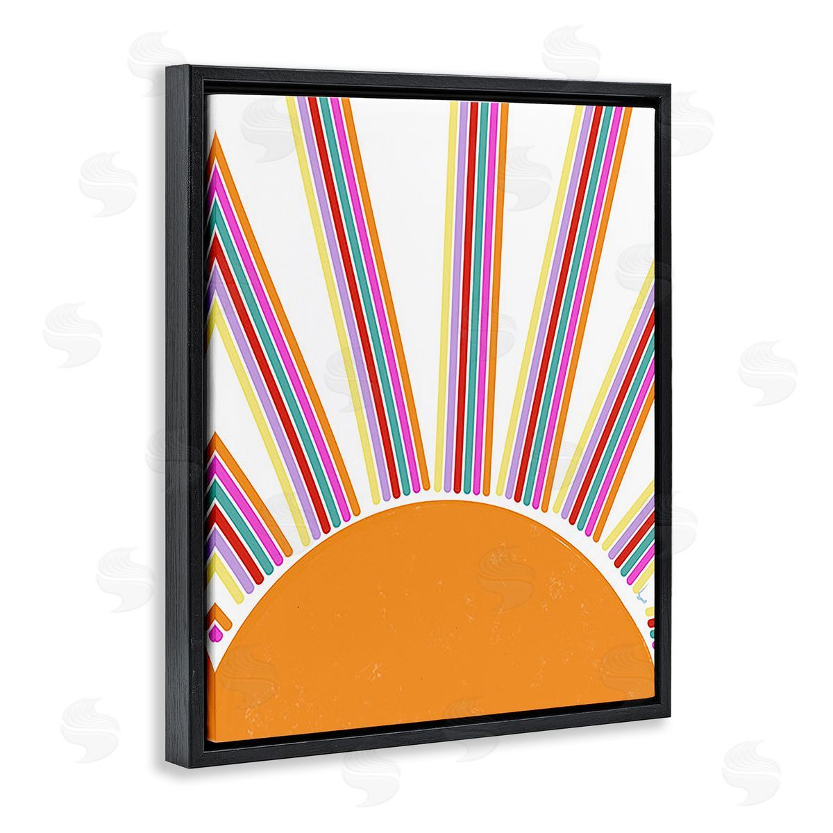 Ashley Singleton Retro Striped Sun Rays Black Floating Frame Canvas Wall Art Print