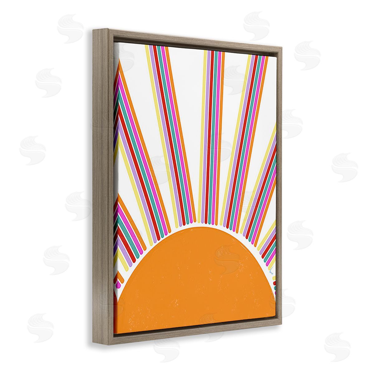 Ashley Singleton Retro Striped Sun Rays Brown Floating Frame Canvas Wall Art Print