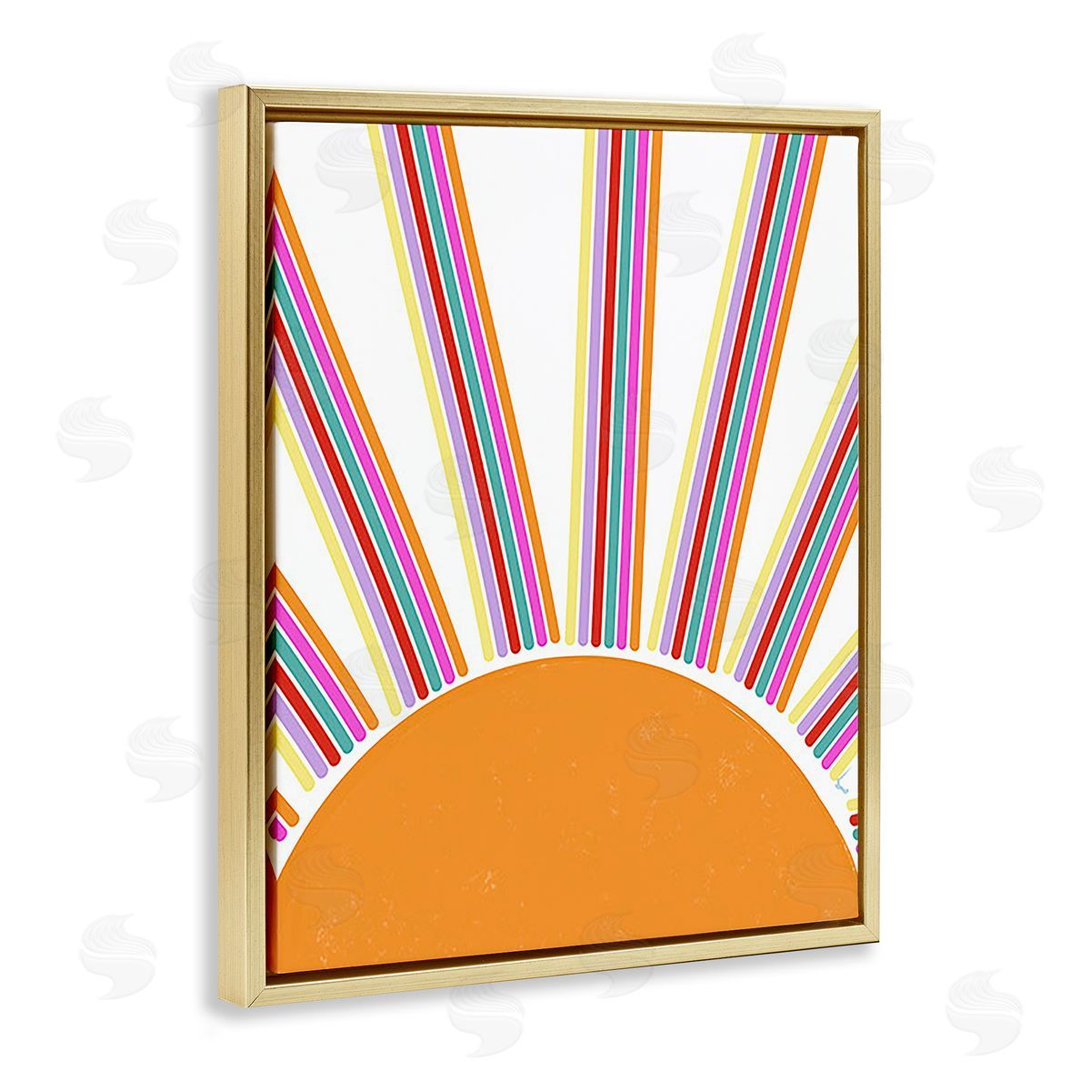 Ashley Singleton Retro Striped Sun Rays Gold Floating Frame Canvas Wall Art Print