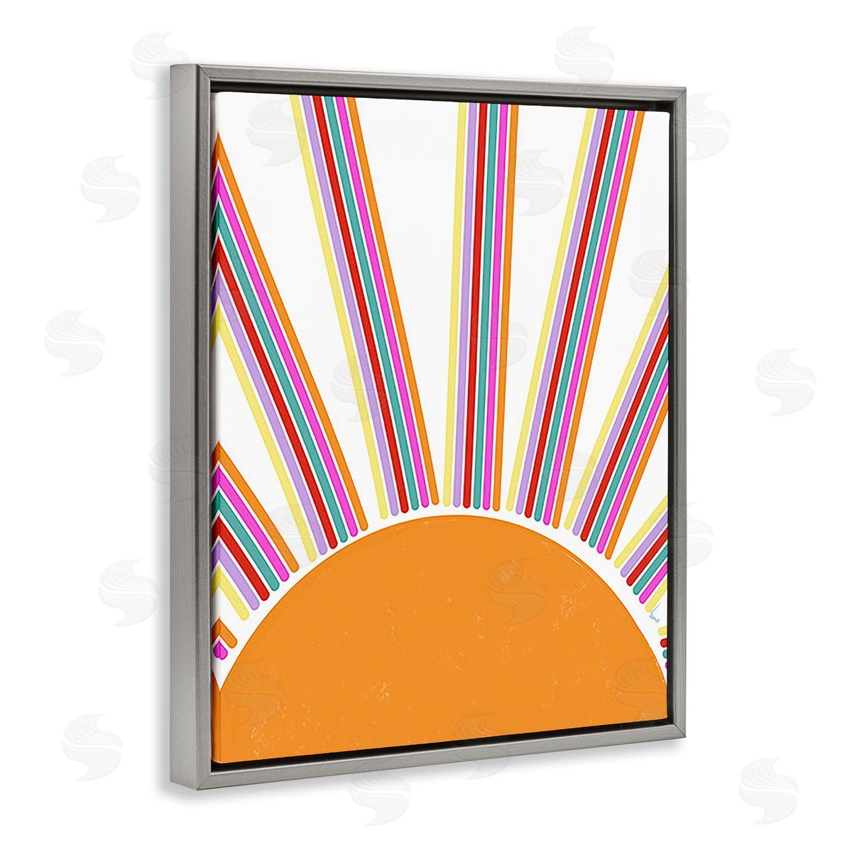 Ashley Singleton Retro Striped Sun Rays Gray Floating Frame Canvas Wall Art Print