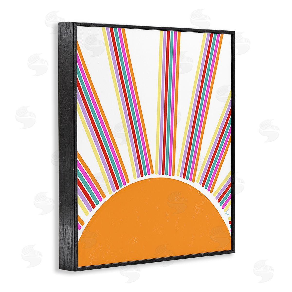 Ashley Singleton Retro Striped Sun Rays Black Framed Giclee Wall Art Print