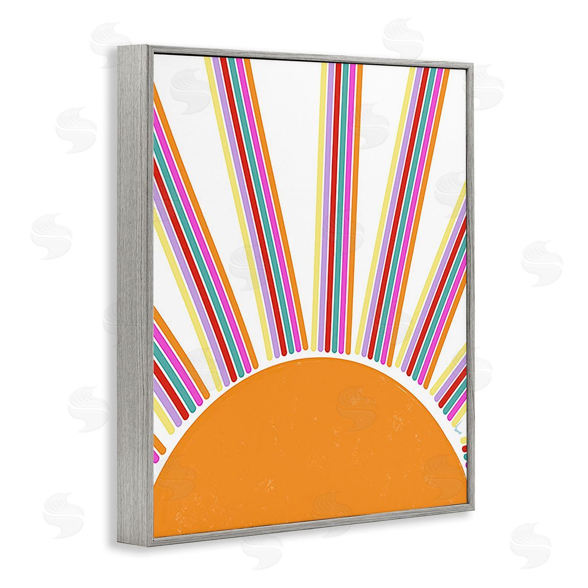Ashley Singleton Retro Striped Sun Rays Gray Framed Giclee Wall Art Print