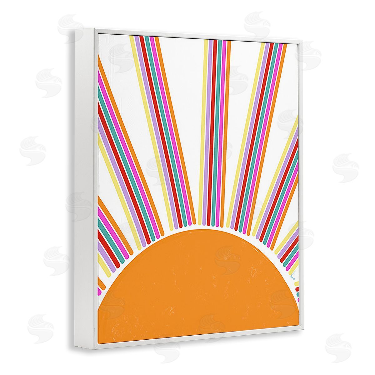 Ashley Singleton Retro Striped Sun Rays White Framed Giclee Wall Art Print
