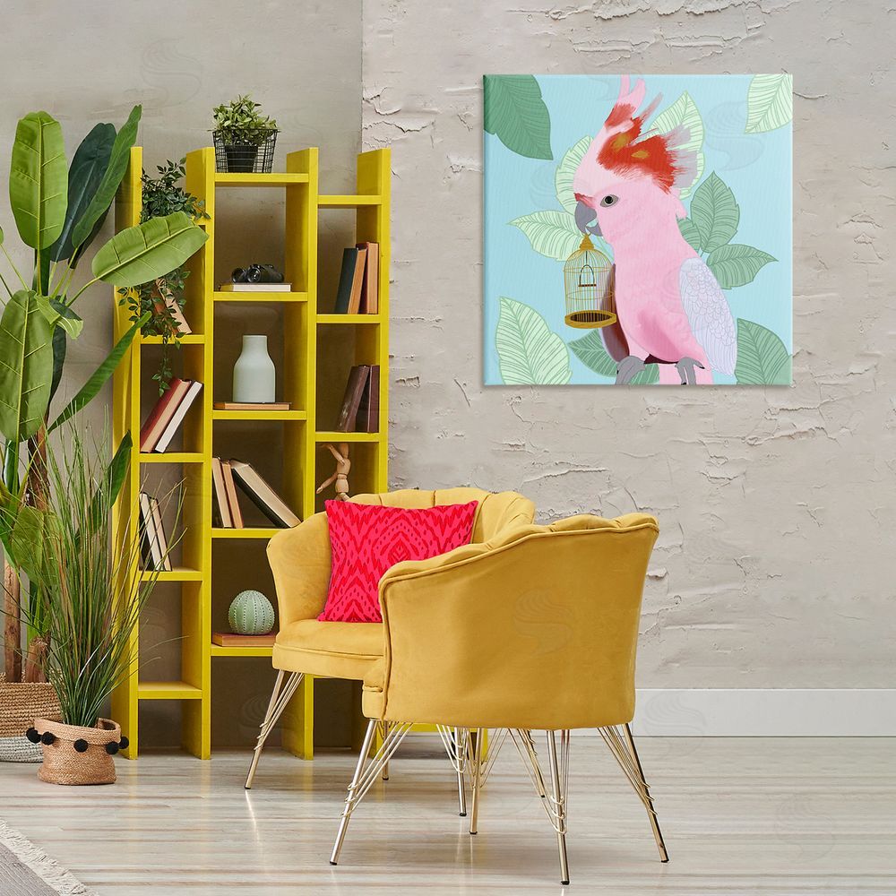 Ashley Singleton Pink Cockatoo with Leaves Canvas Wall Art Print in Room