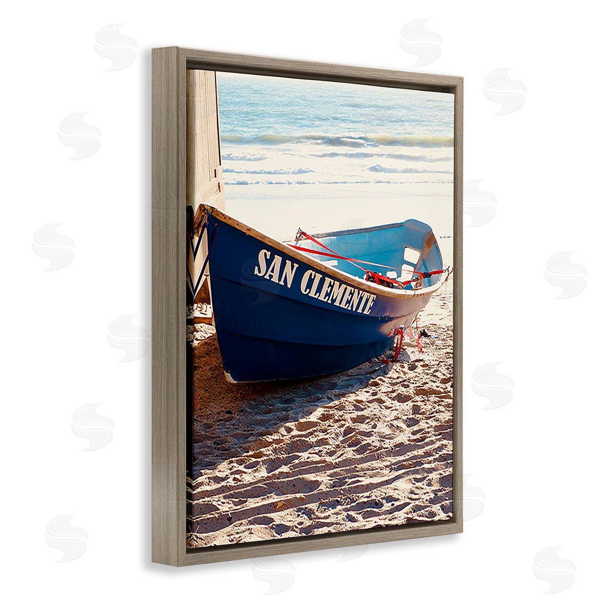 Ashley Singleton Blue Boat on Sand Brown Floating Frame Canvas Wall Art Print