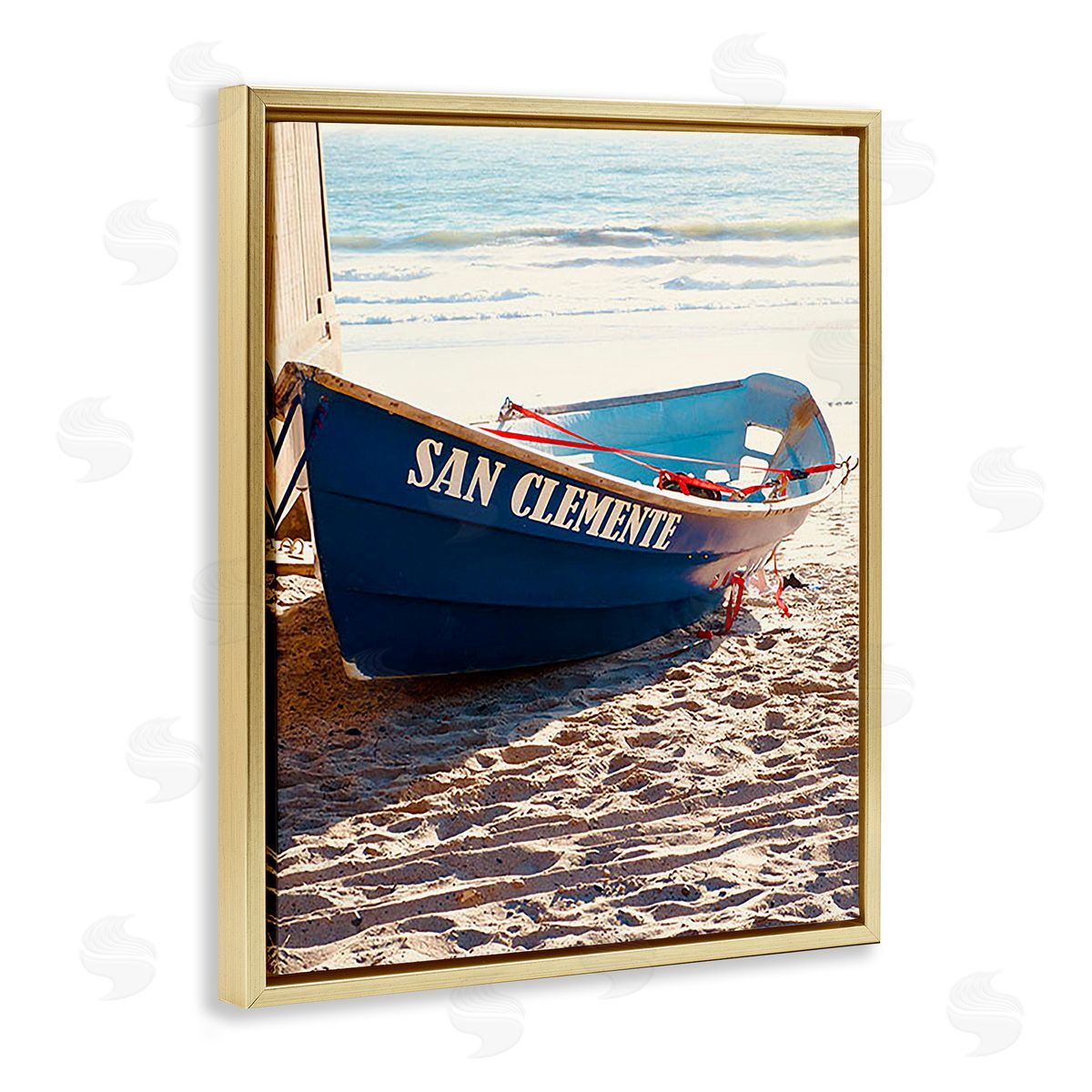 Ashley Singleton Blue Boat on Sand Gold Floating Frame Canvas Wall Art Print
