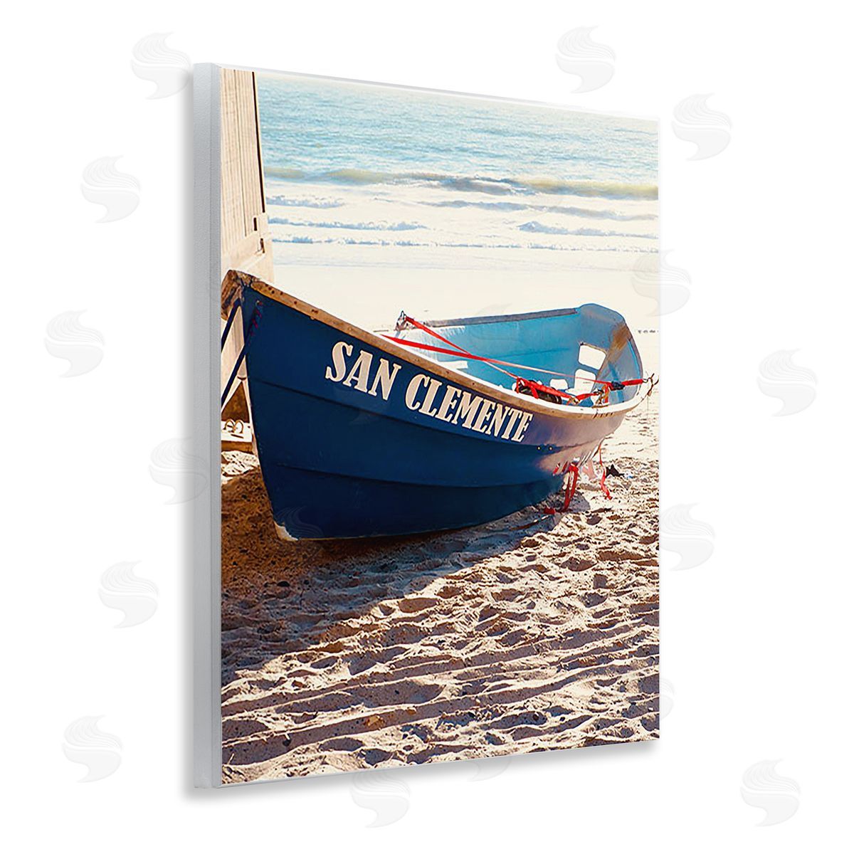 Ashley Singleton Blue Boat on Sand Wooden Wall Plaque Art Print
