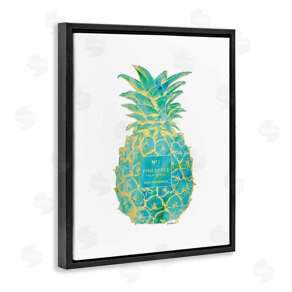 Amanda Greenwood Glam & Green Pineapple Black Floating Frame Canvas Wall Art Print