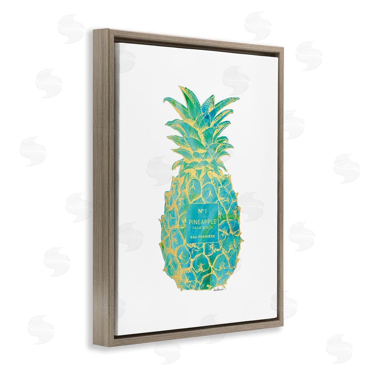 Amanda Greenwood Glam & Green Pineapple Brown Floating Frame Canvas Wall Art Print