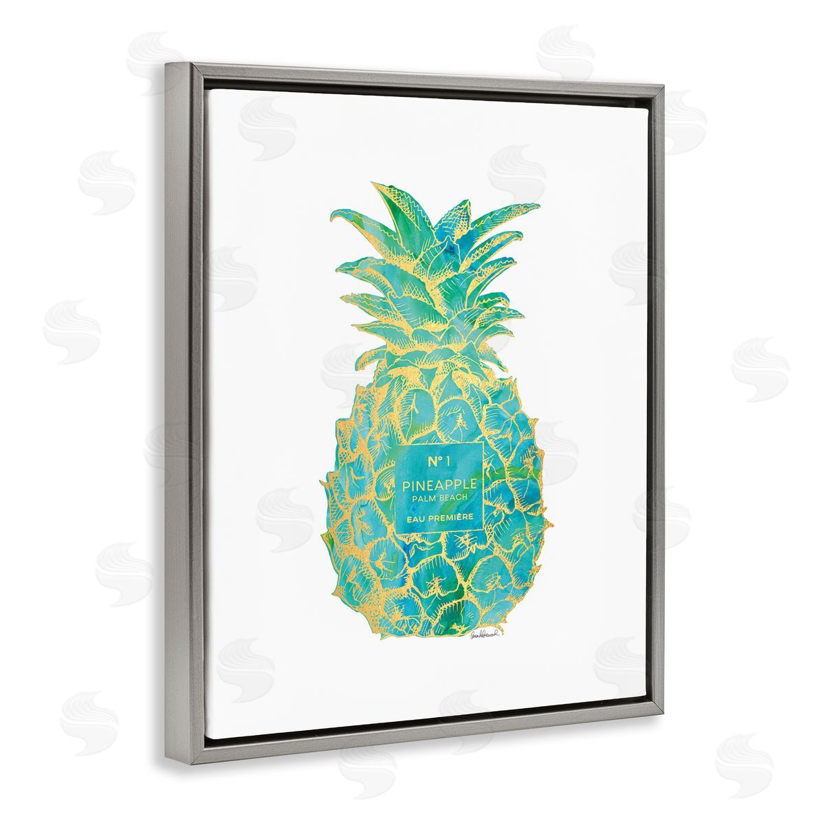 Amanda Greenwood Glam & Green Pineapple Gray Floating Frame Canvas Wall Art Print