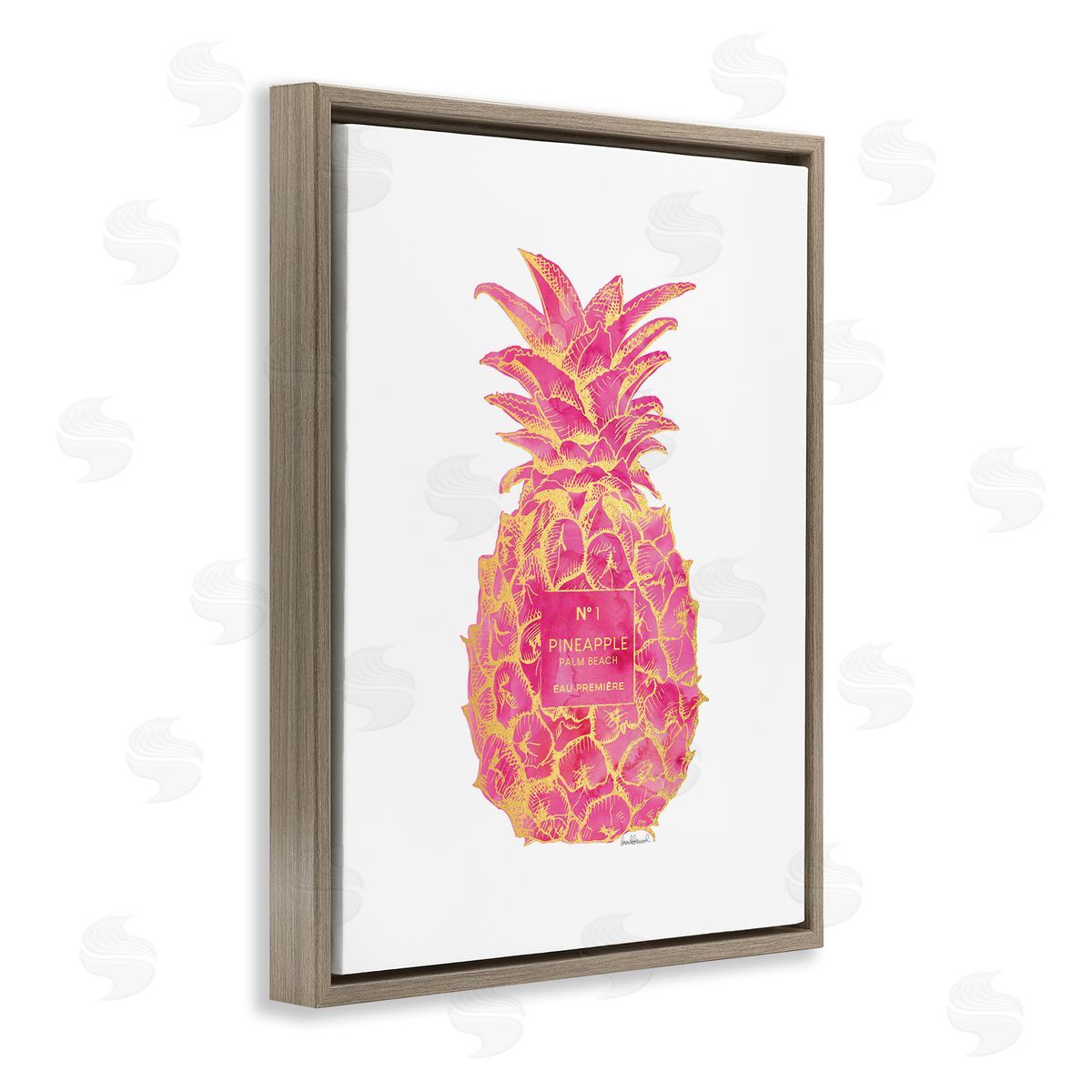 Glam & Pink Pineapple Brown Floating Frame Canvas Wall Art, Home Decor by Amanda Greenwood