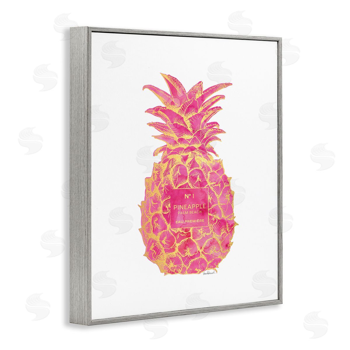 Glam & Pink Pineapple Grey Frame Print Wall Art, Home Decor by Amanda Greenwood