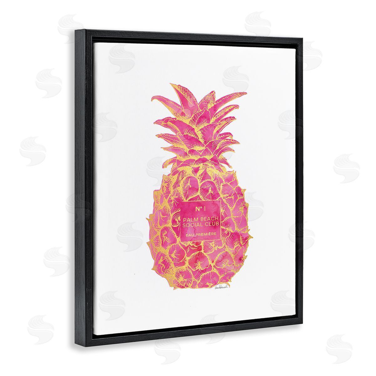 Glam Ornate Pineapple Black Floating Frame Canvas Wall Art, Home Decor by Amanda Greenwood