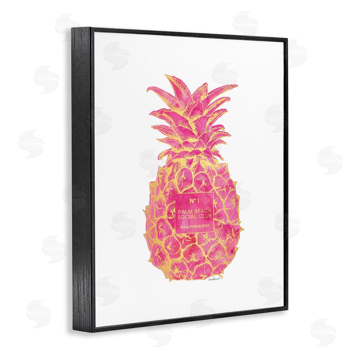 Glam Ornate Pineapple Black Frame Print Wall Art, Home Decor by Amanda Greenwood