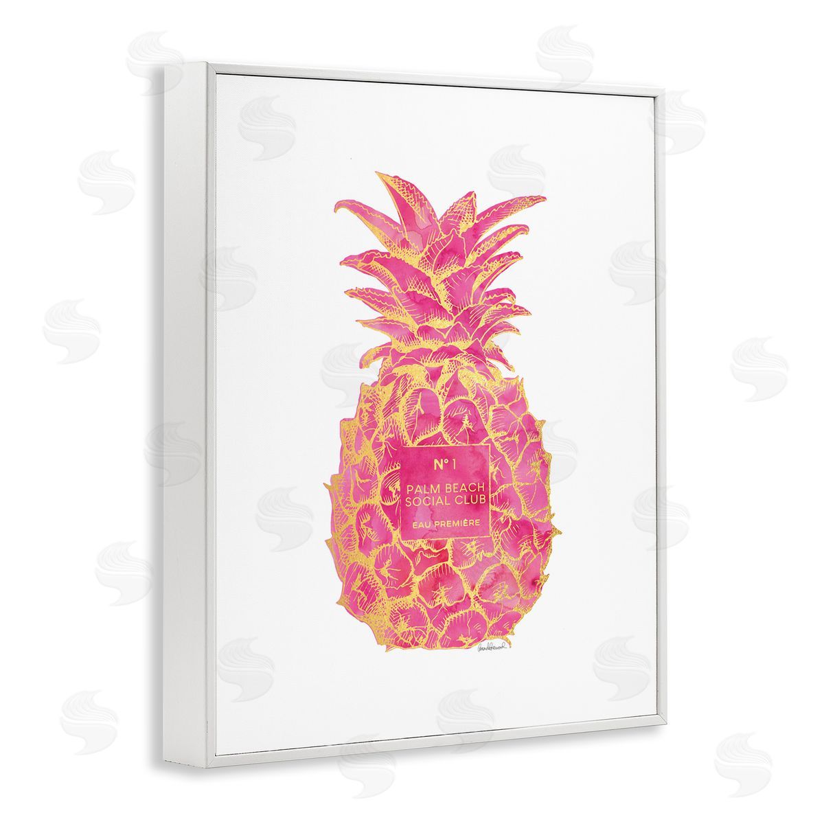 Glam Ornate Pineapple White Frame Print Wall Art, Home Decor by Amanda Greenwood