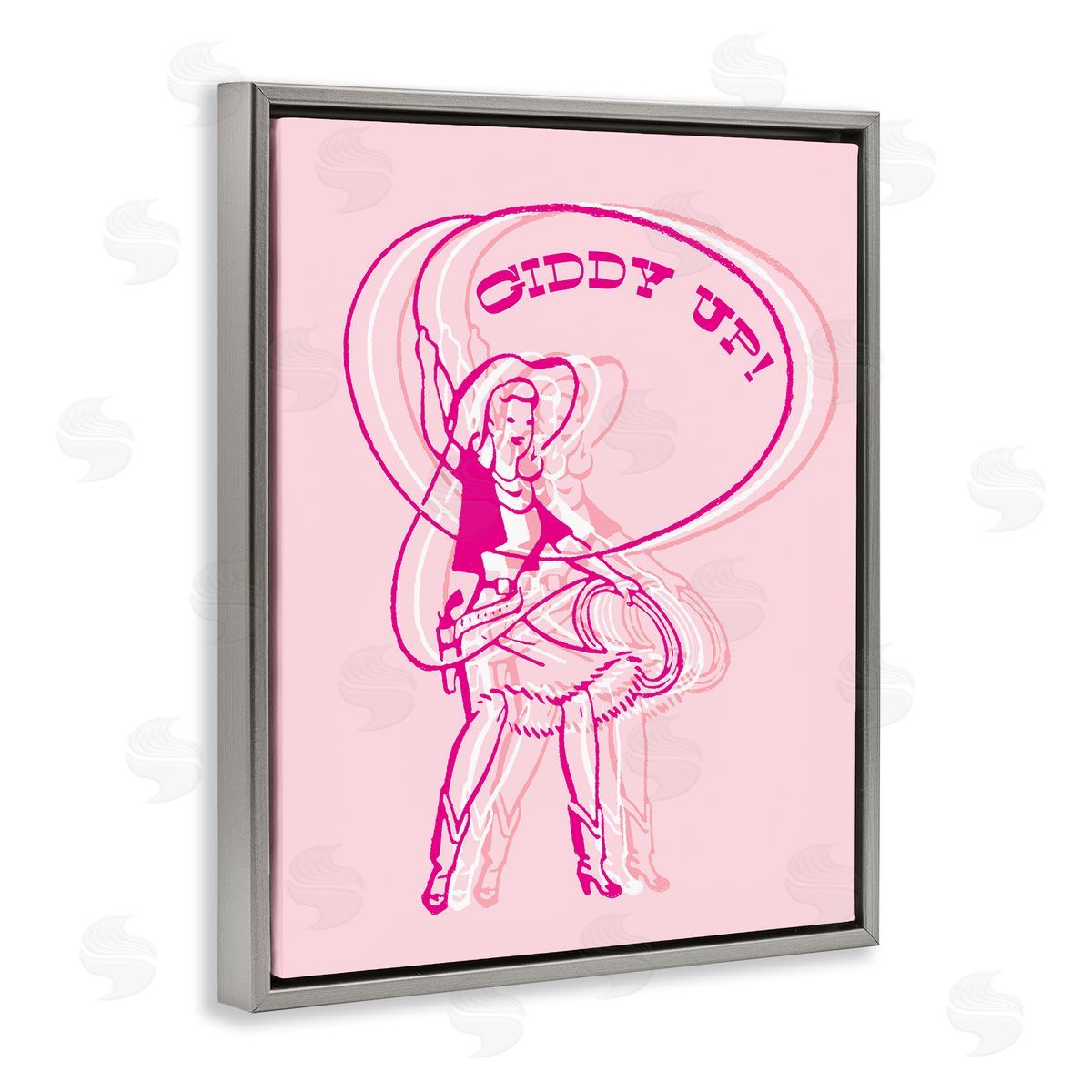 Stupell Studio Giddy Up Rodeo Girl Gray Floating Frame Canvas Wall Art Print