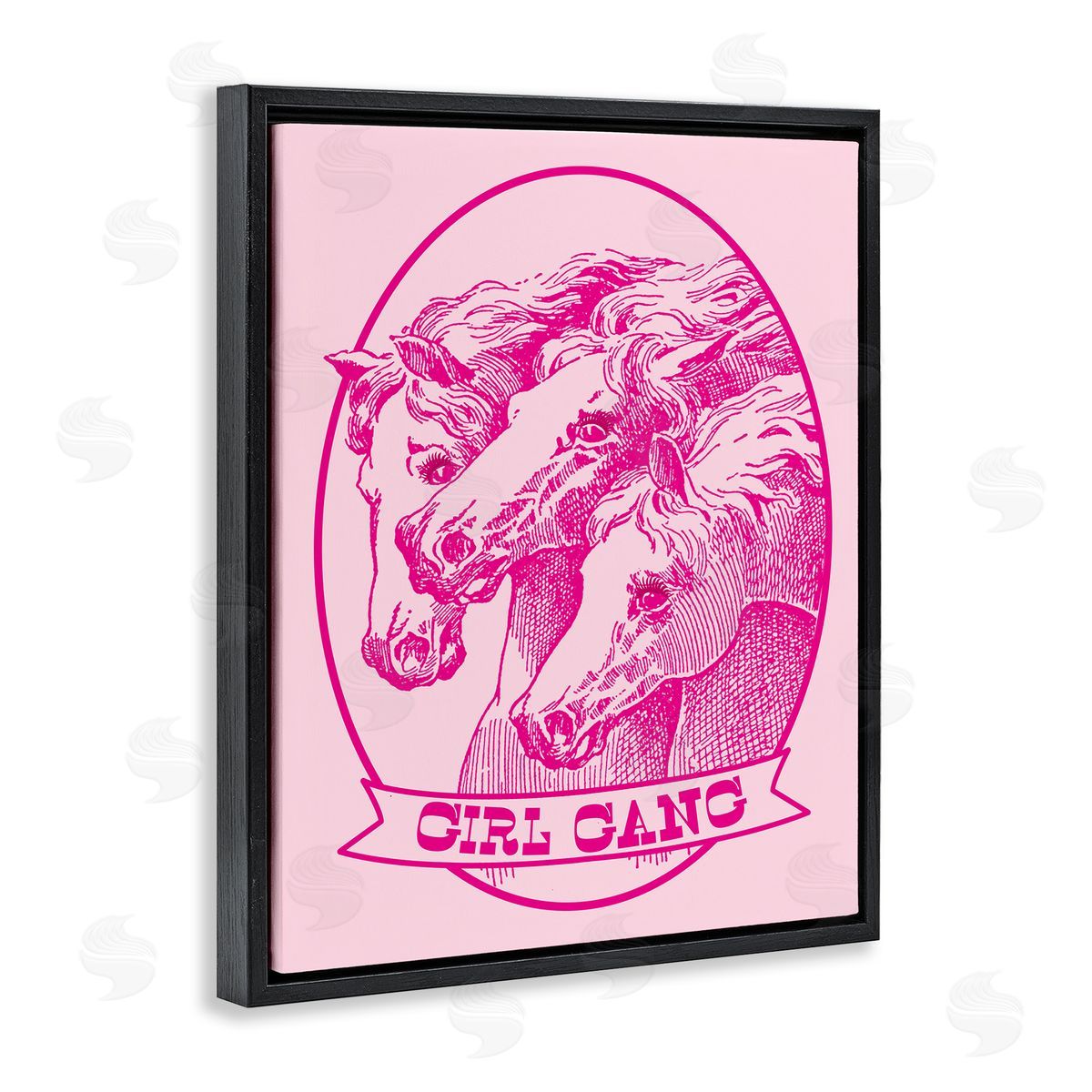 Stupell Studio Girl Gang Horses Black Floating Frame Canvas Wall Art Print