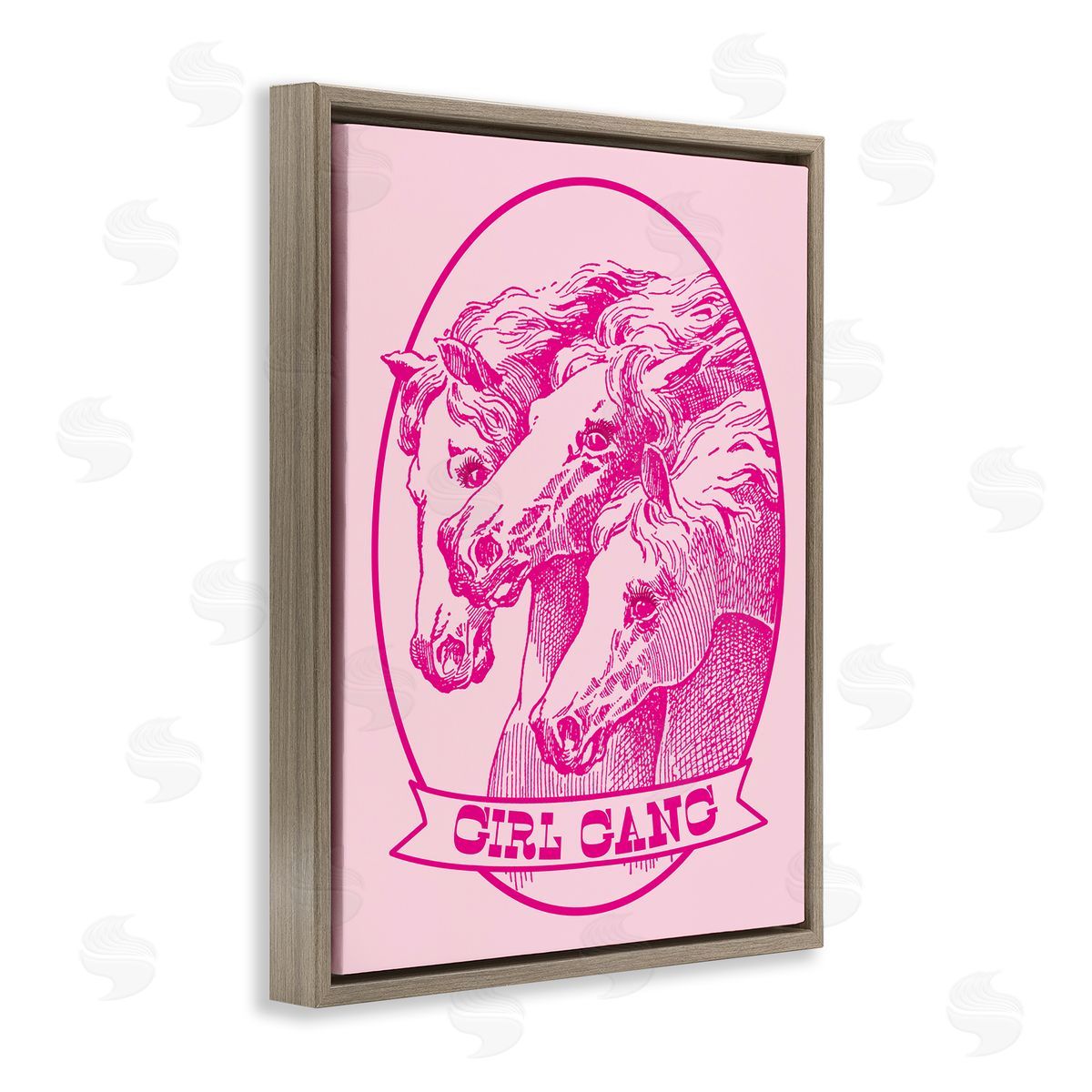 Stupell Studio Girl Gang Horses Brown Floating Frame Canvas Wall Art Print