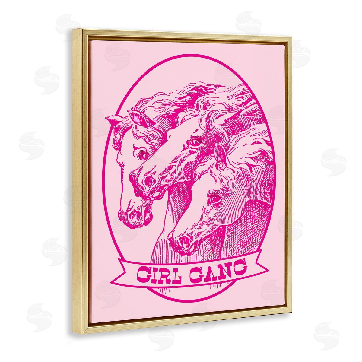 Stupell Studio Girl Gang Horses Gold Floating Frame Canvas Wall Art Print