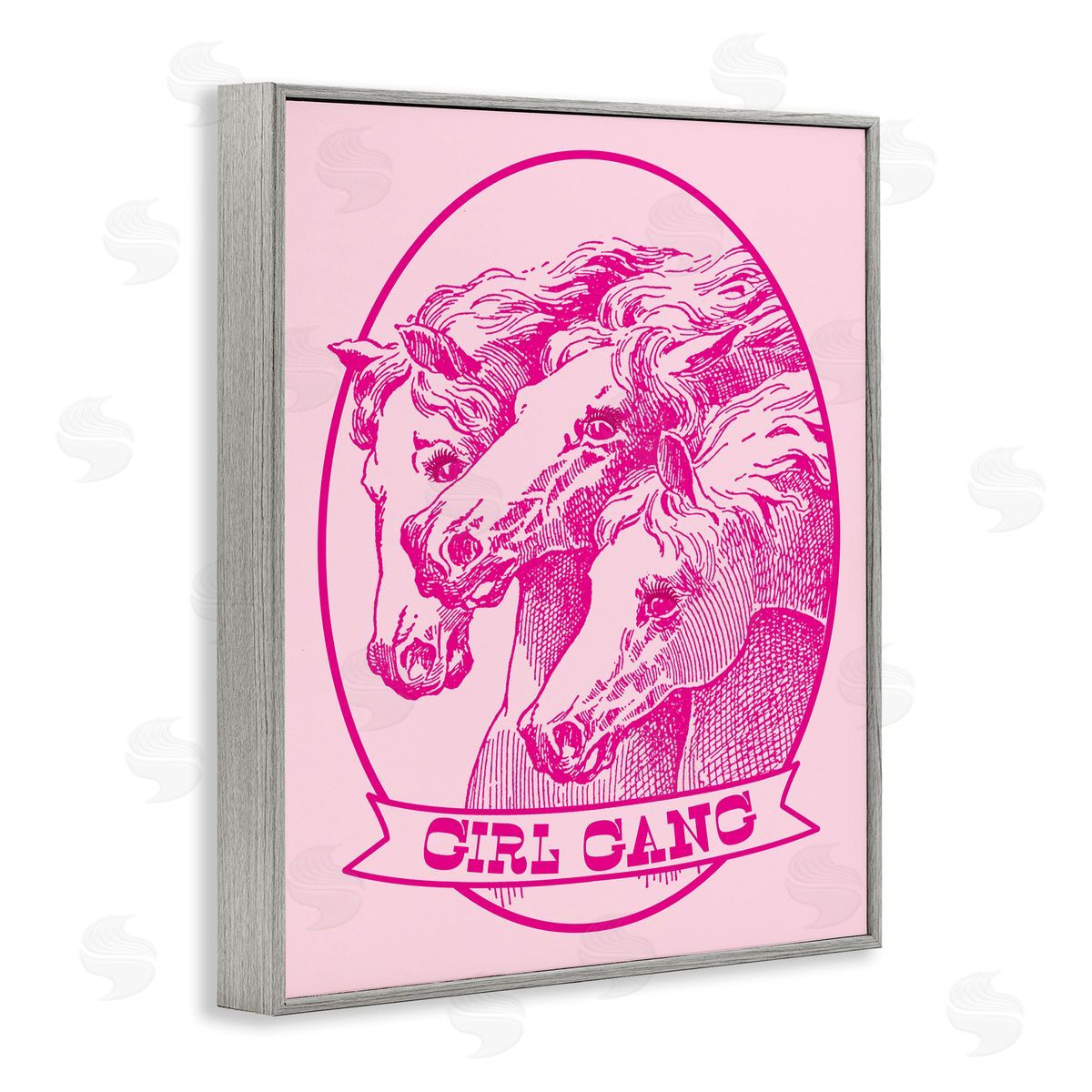 Stupell Studio Girl Gang Horses Gray Framed Giclee Wall Art Print
