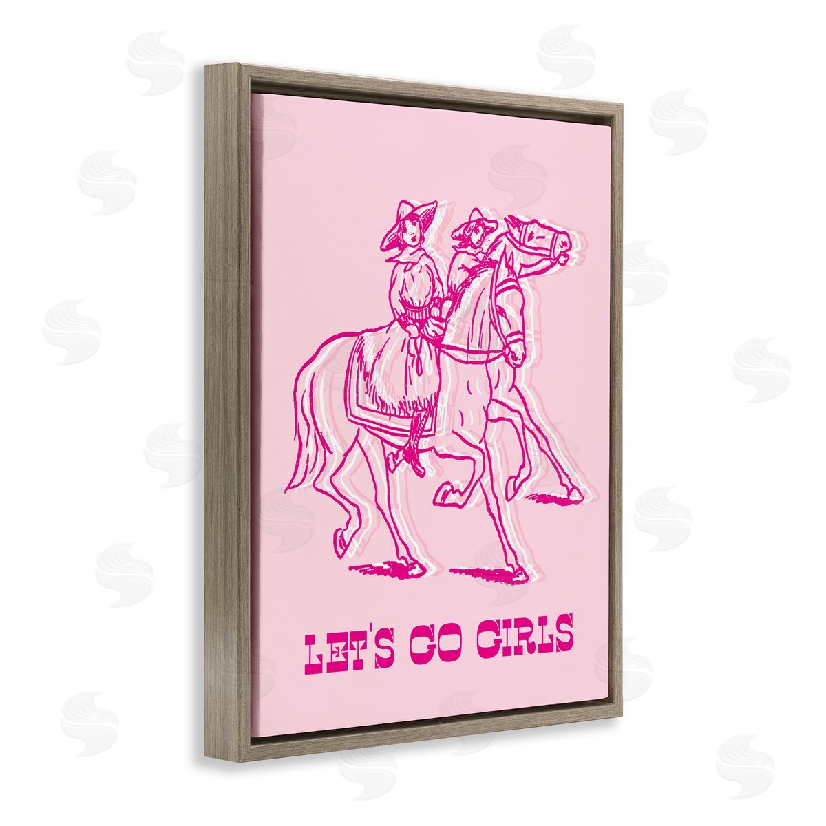 Stupell Studio Let's Go Girls Outline Brown Floating Frame Canvas Wall Art Print