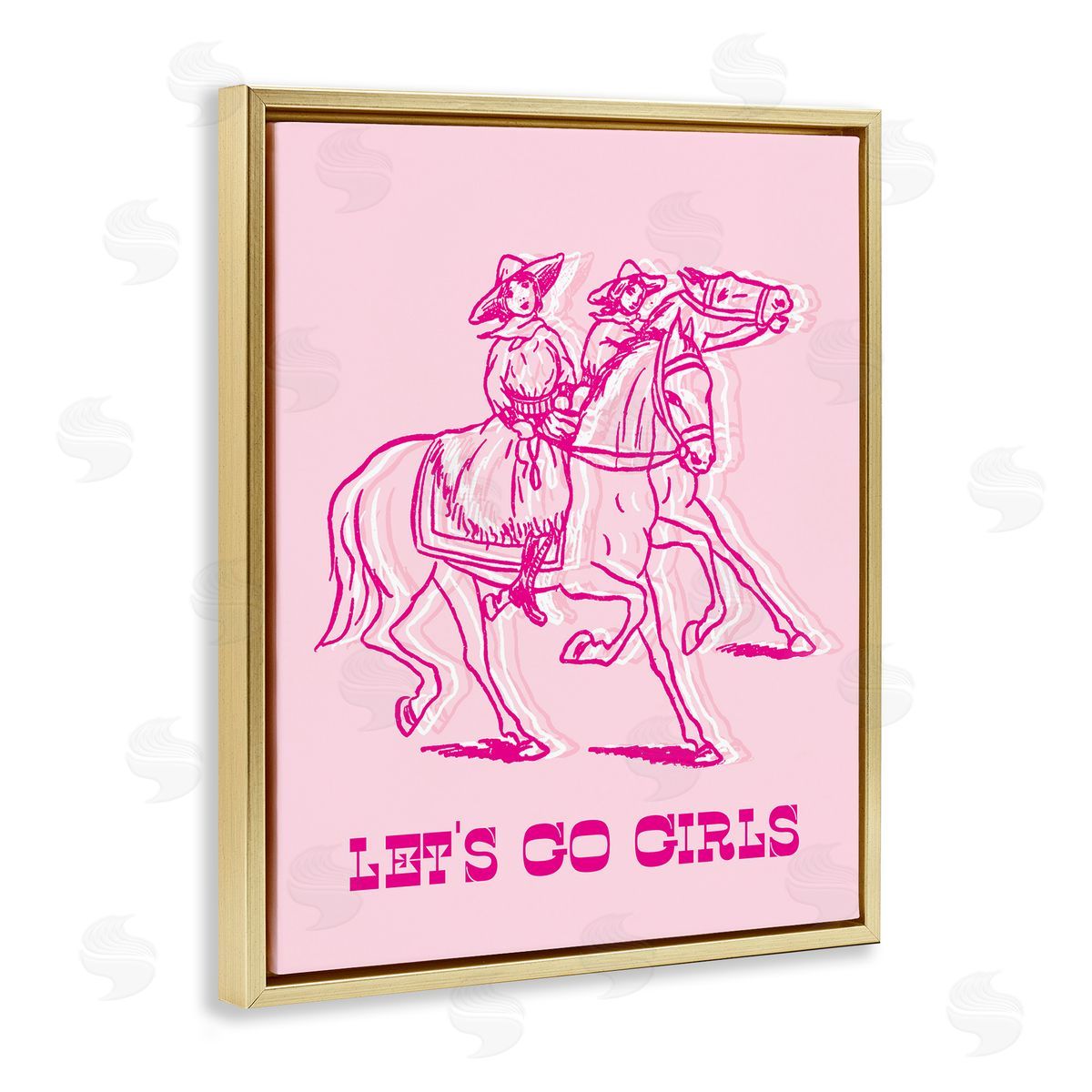 Stupell Studio Let's Go Girls Outline Gold Floating Frame Canvas Wall Art Print