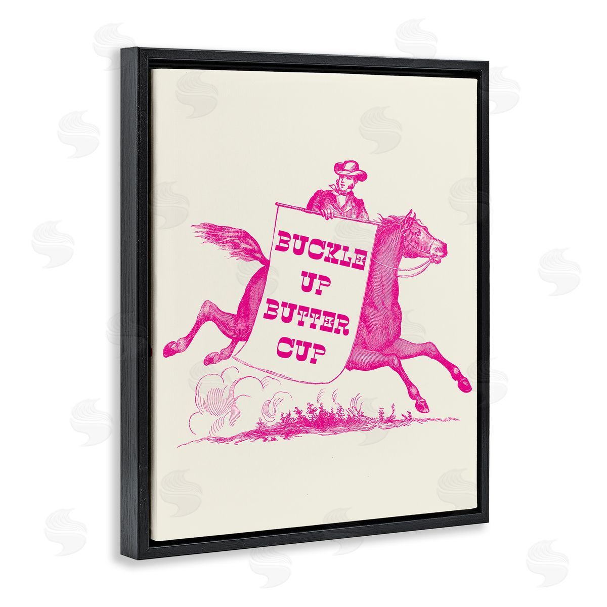 Stupell Studio Buckle Up Buttercup Cowboy Black Floating Frame Canvas Wall Art Print