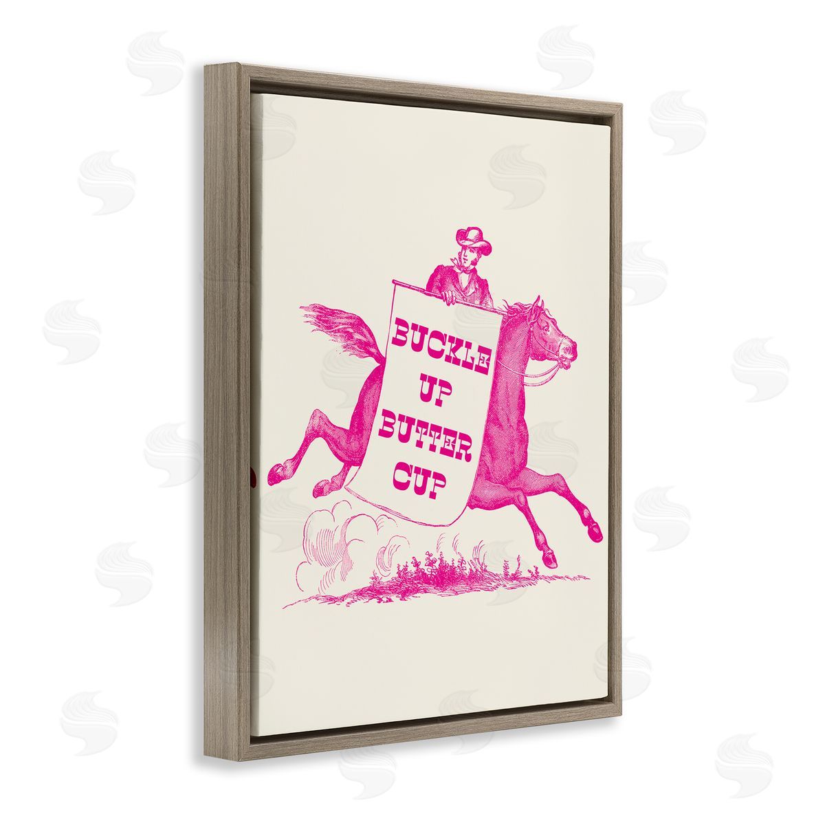Stupell Studio Buckle Up Buttercup Cowboy Brown Floating Frame Canvas Wall Art Print