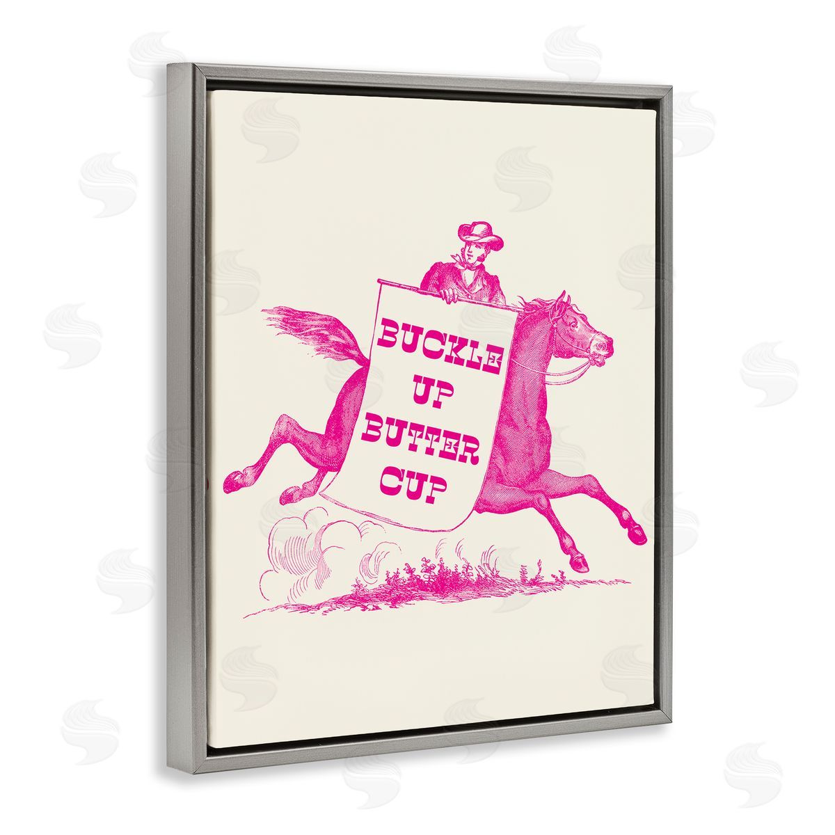 Stupell Studio Buckle Up Buttercup Cowboy Gray Floating Frame Canvas Wall Art Print