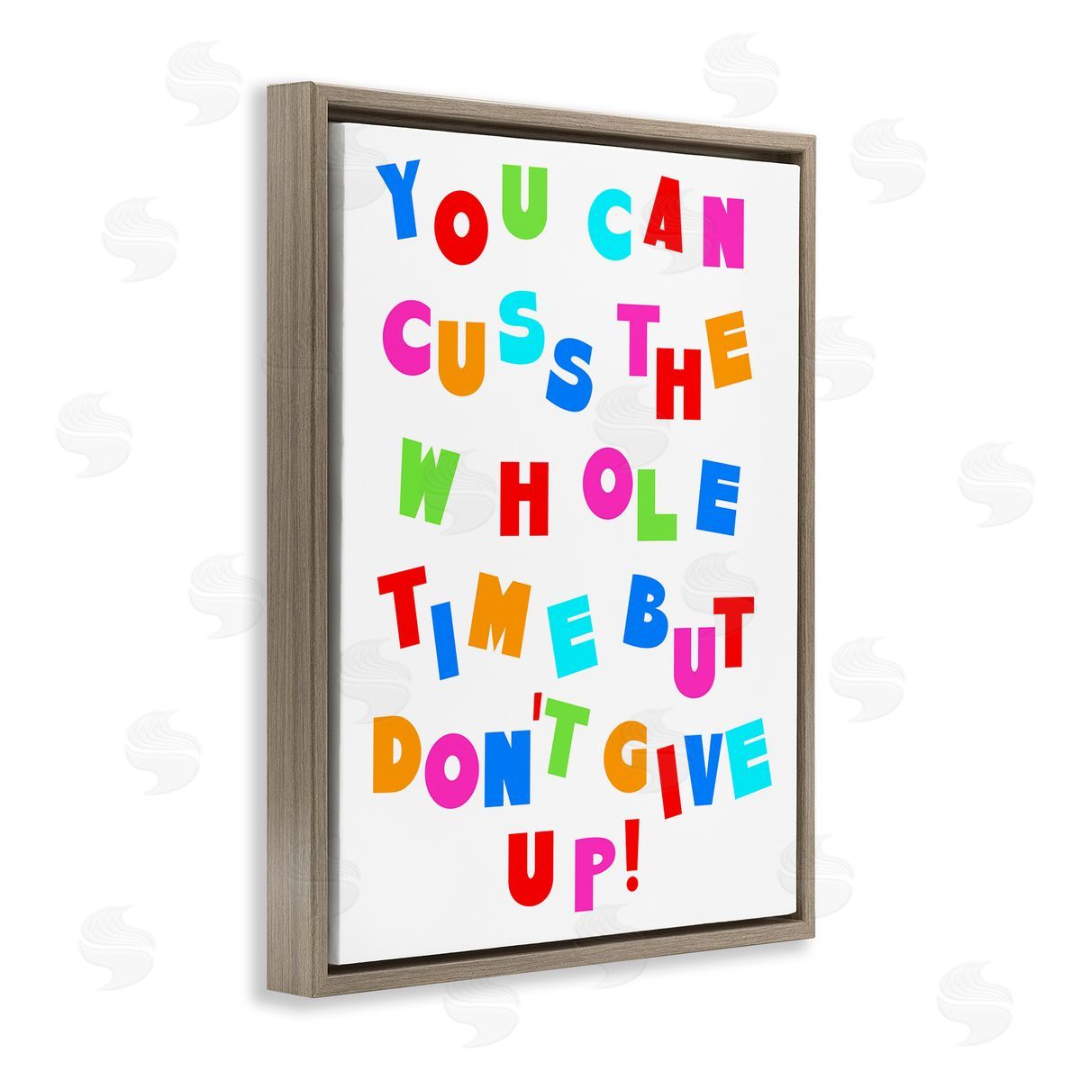 Stupell Studio Can Cuss But Don't Give Up Brown Floating Frame Canvas Wall Art Print