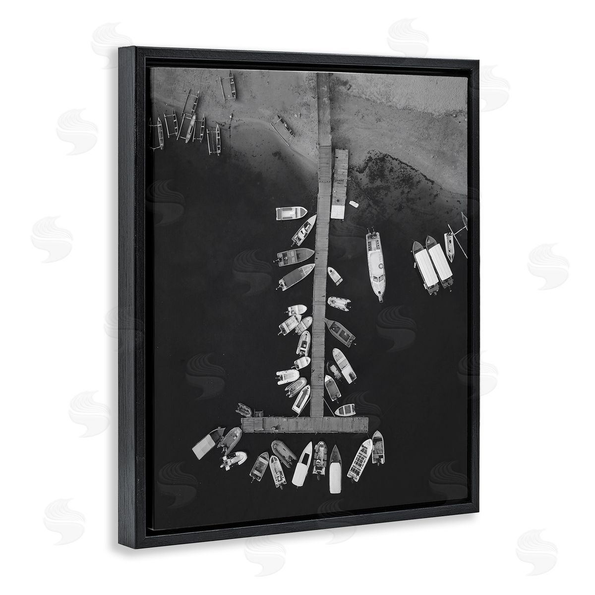 Stupell Studio Aerial View of Docked Boats Black Floating Frame Canvas Wall Art Print