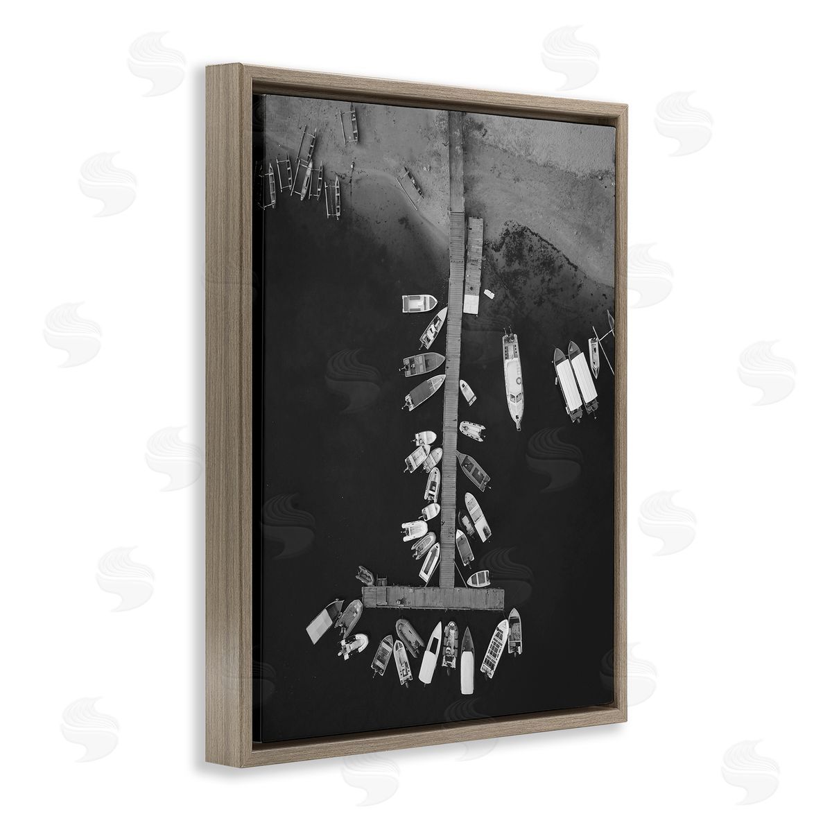 Stupell Studio Aerial View of Docked Boats Brown Floating Frame Canvas Wall Art Print