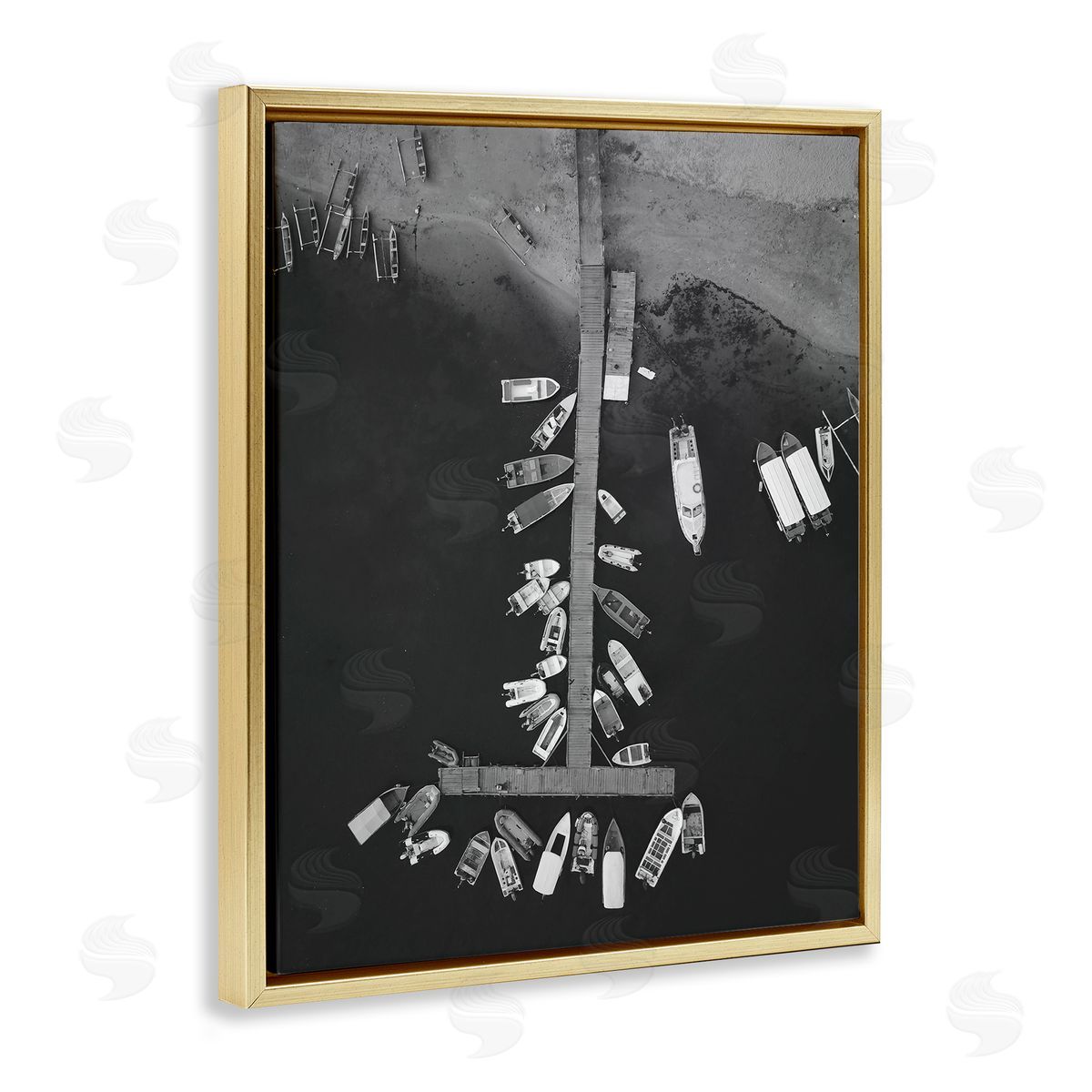 Stupell Studio Aerial View of Docked Boats Gold Floating Frame Canvas Wall Art Print