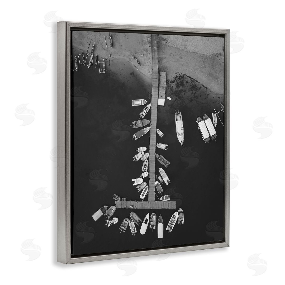 Stupell Studio Aerial View of Docked Boats Gray Floating Frame Canvas Wall Art Print