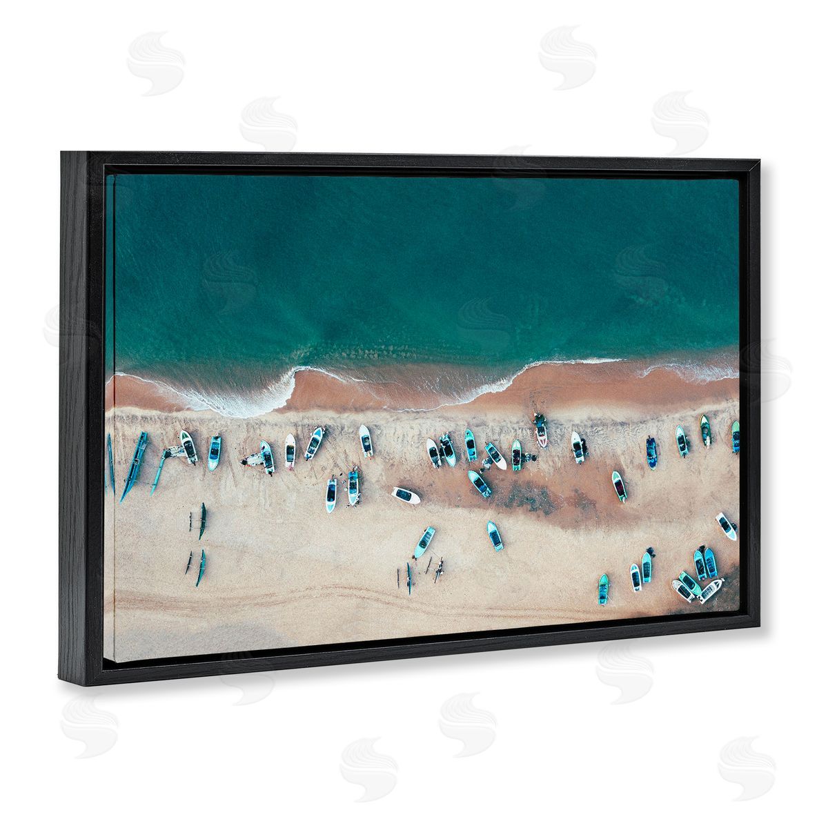 Stupell Studio Aerial Boats on Shore Black Floating Frame Canvas Wall Art Print