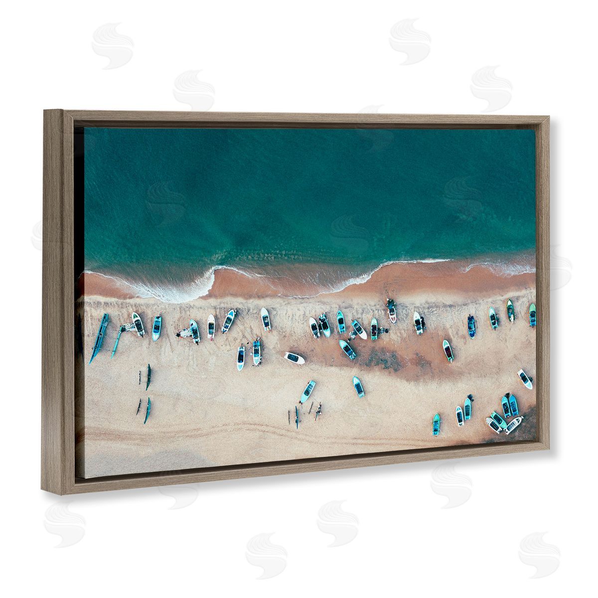 Stupell Studio Aerial Boats on Shore Brown Floating Frame Canvas Wall Art Print