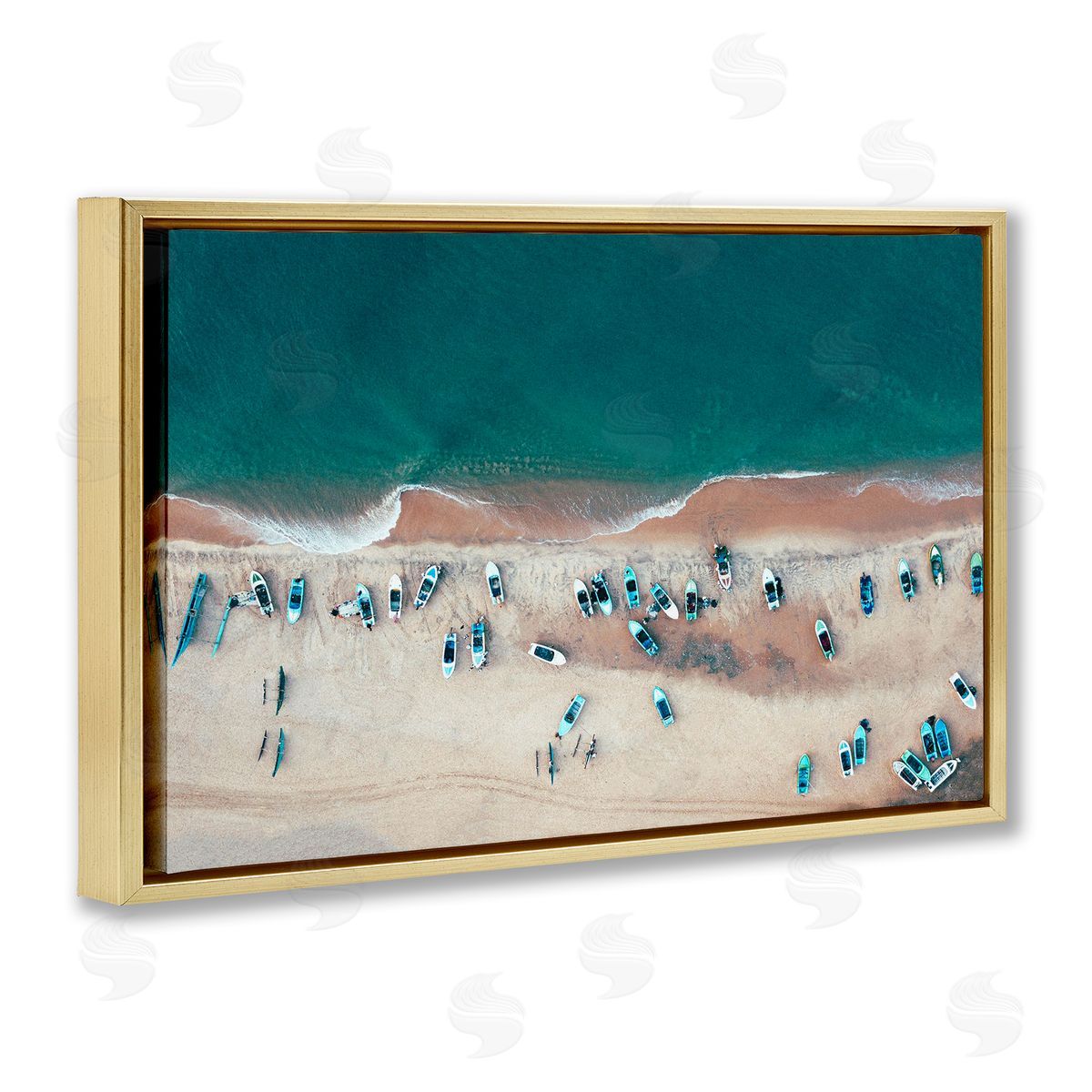 Stupell Studio Aerial Boats on Shore Gold Floating Frame Canvas Wall Art Print