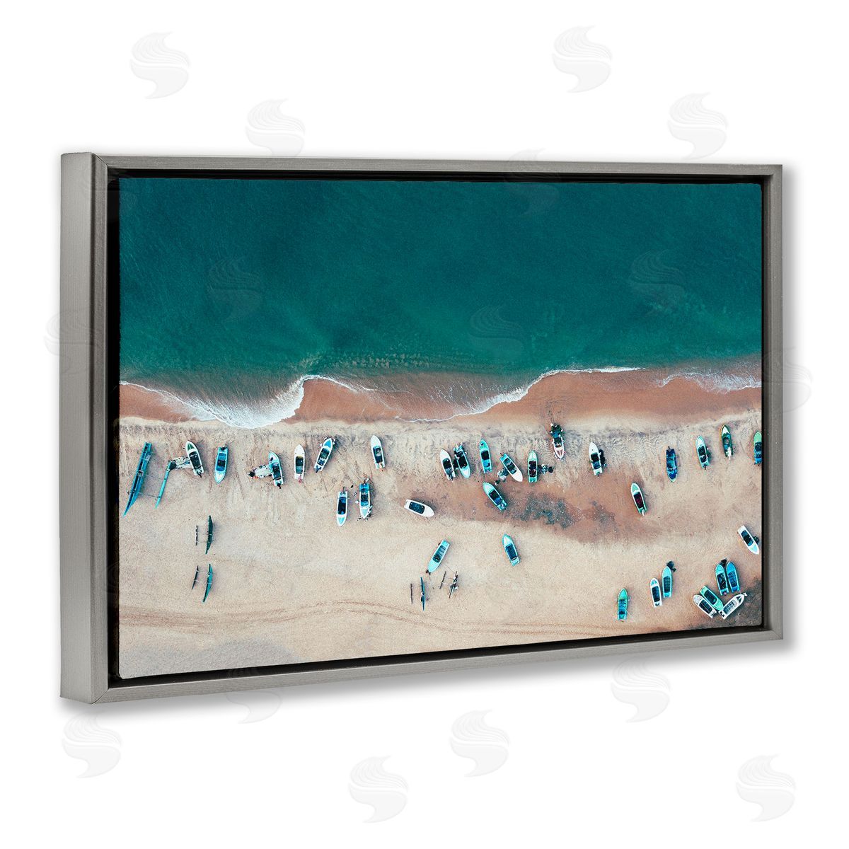 Stupell Studio Aerial Boats on Shore Gray Floating Frame Canvas Wall Art Print